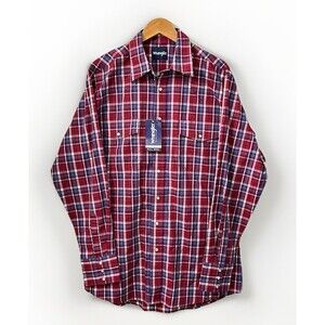 NWT Wrangler Men Long Sleeve Pearl Snap Red Blue Plaid Shirt  Western Cowboy LT